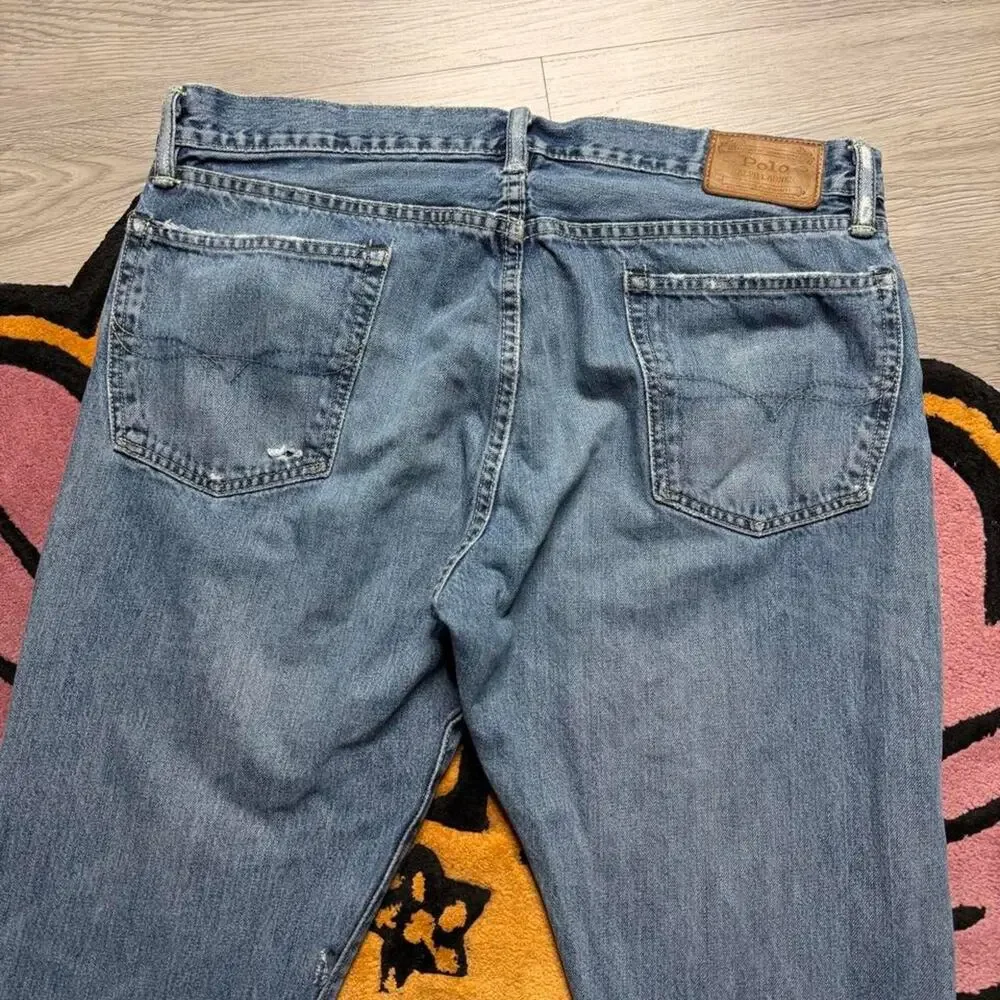 Polo Ralph Lauren The Hampton Straight Distressed Stonewash Denim Jeans 34x30